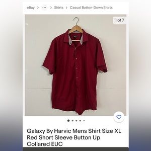 Mens red short sleeved button down, size L made by Galaxy by Harvic